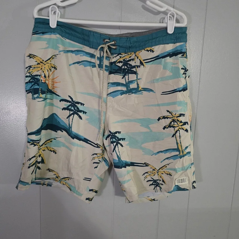 O'Neill Cruzers Board Shorts Mens 34 Blue‎ Tropical Palm Tree Print Swim Trunks